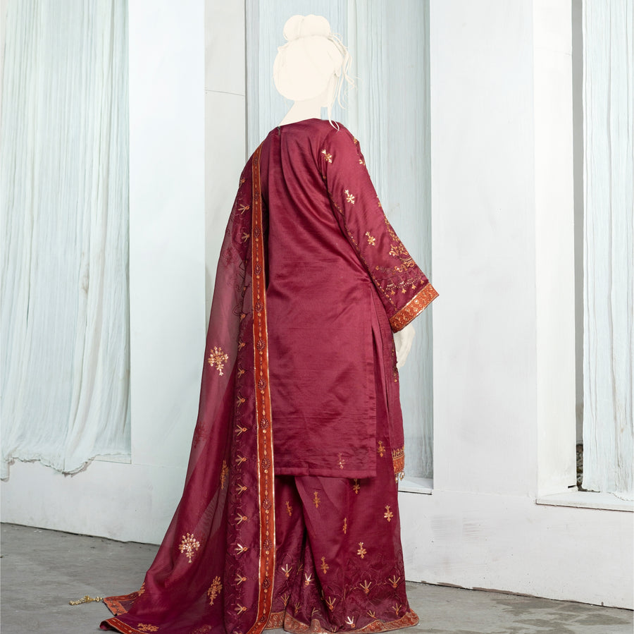 Marjaan Maroon - 3pc Ready to wear